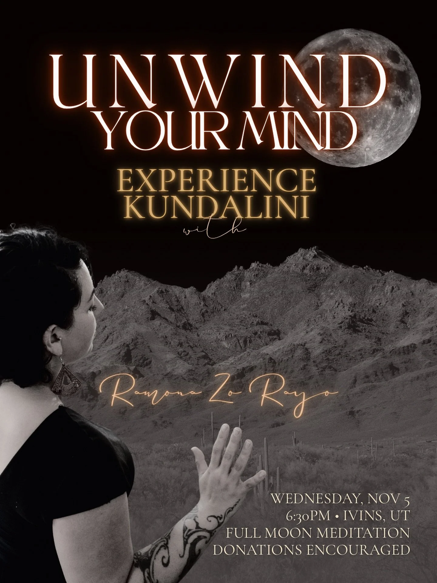 🌀 U N W I N D YOUR MIND 🌀

Full moon meditation pop up happening under the super moon this Wednesday, November 5 @ 6:30pm.

Ivins location will be shared after you RSVP. 

We&rsquo;re all tired, we&rsquo;re all stressed and I we&rsquo;re all lookin