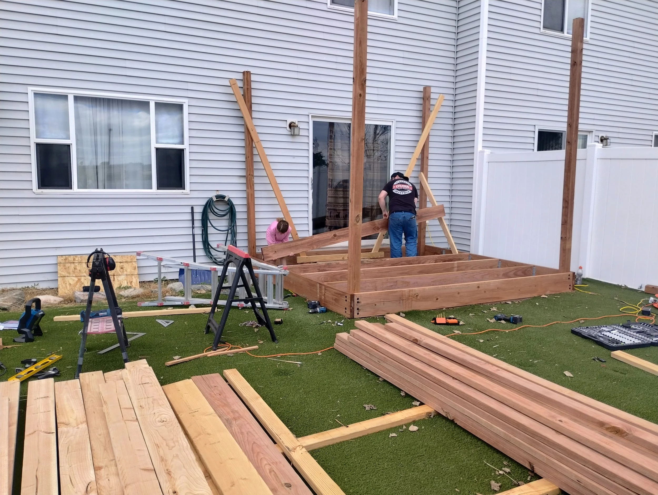 10-y/o helper and co-founder installing new frame
