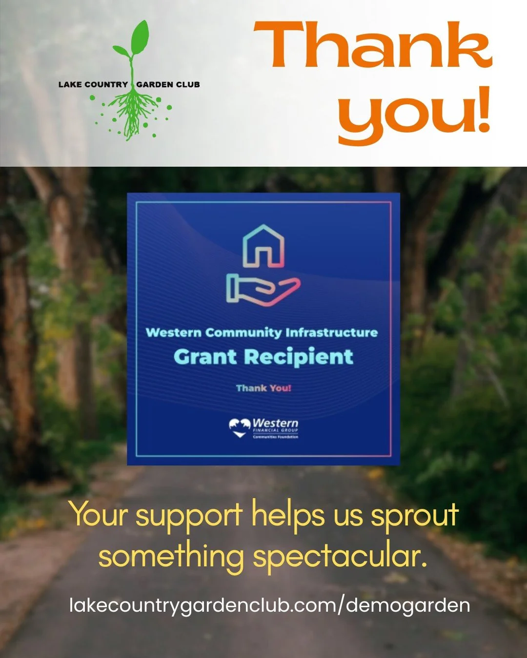 Every dollar gets us closer to bringing the Demo Garden to life.

We&rsquo;re excited to announce the funding of the Demonstration Garden just got a boost thanks to a @westernfinancial Community Infrastructure Grant! We&rsquo;re building an inspiring