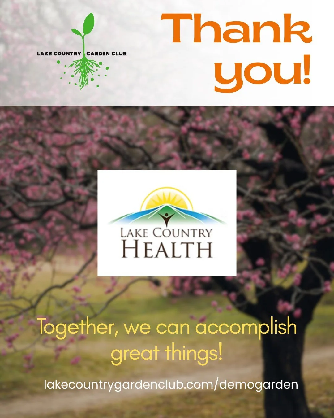 With the community, for the community &mdash; in action!

Since the Lake Country Garden Club is not a registered non-profit organization, we rely on our relationships with other community organizations to qualify for some grants. Lake Country Health 