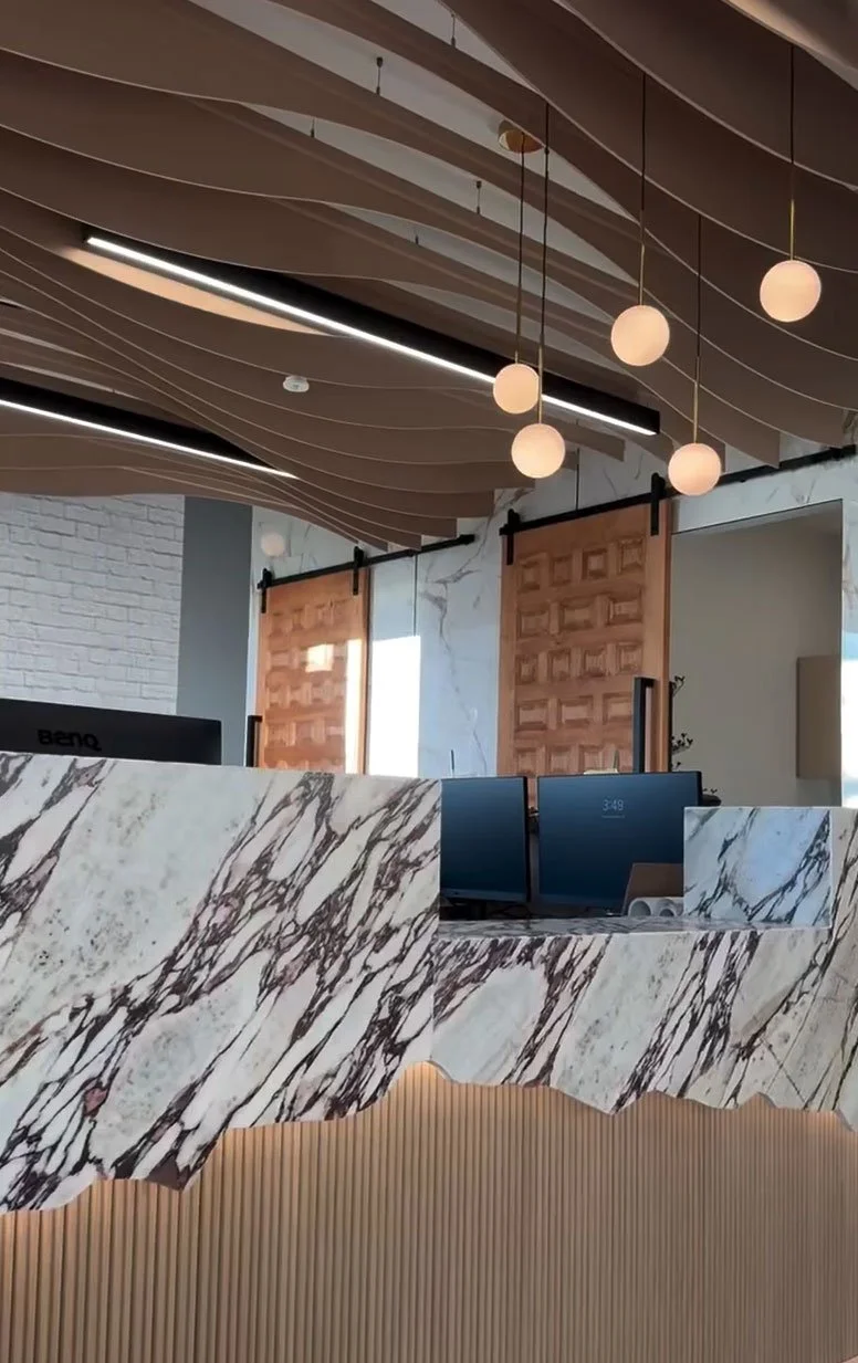Reception desk rock edge