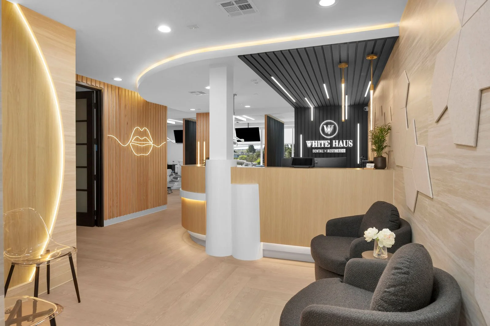 Patient lounge with reception check-in desk