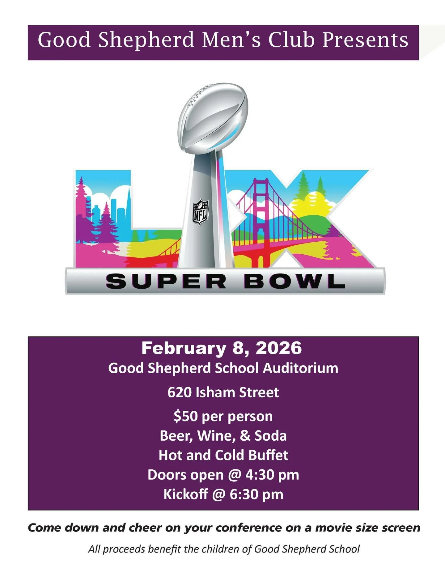 Come to the best Super Bowl party. Food, Beer, Wine and a giant screen! Feb 8th.