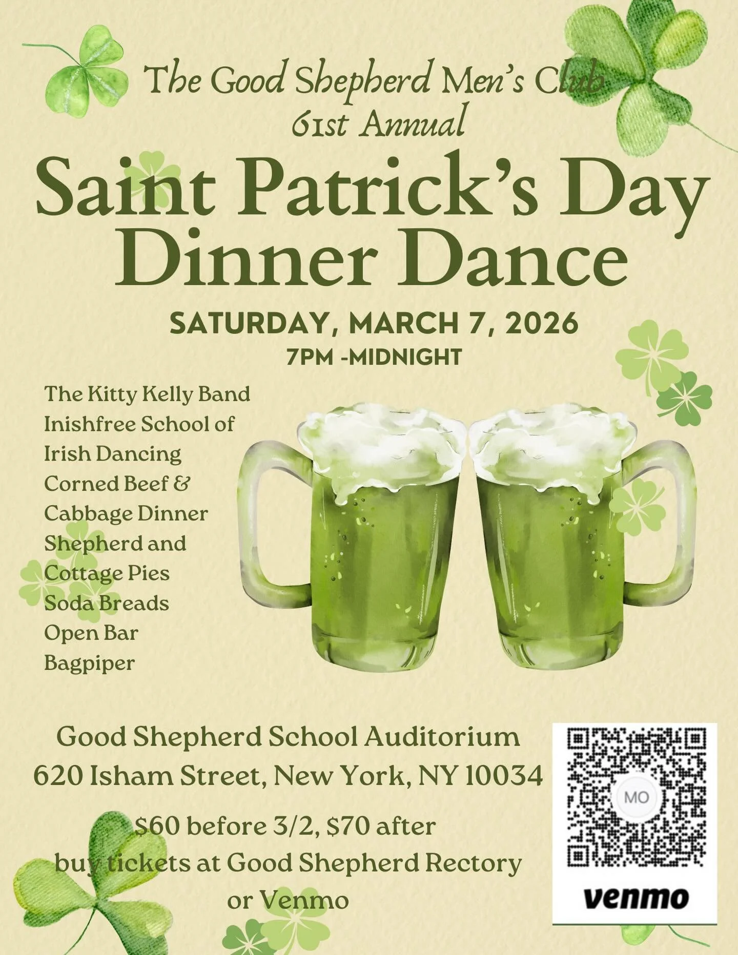 Join us at the 61st annual St. Patrick&rsquo;s Day Dinner Dance at Good Shepherd Saturday March 7th.