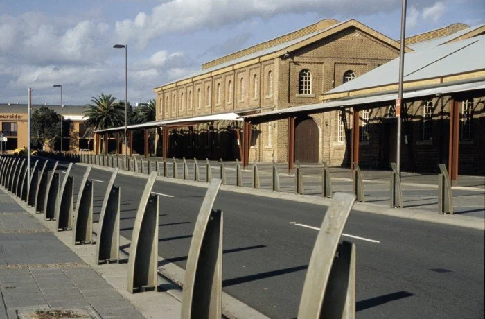 Honeysuckle Railway Workshops Newcastle I G+V Architects, AJC Architects and Terragram I 1996 I Shade Structures and Public Art Bollards