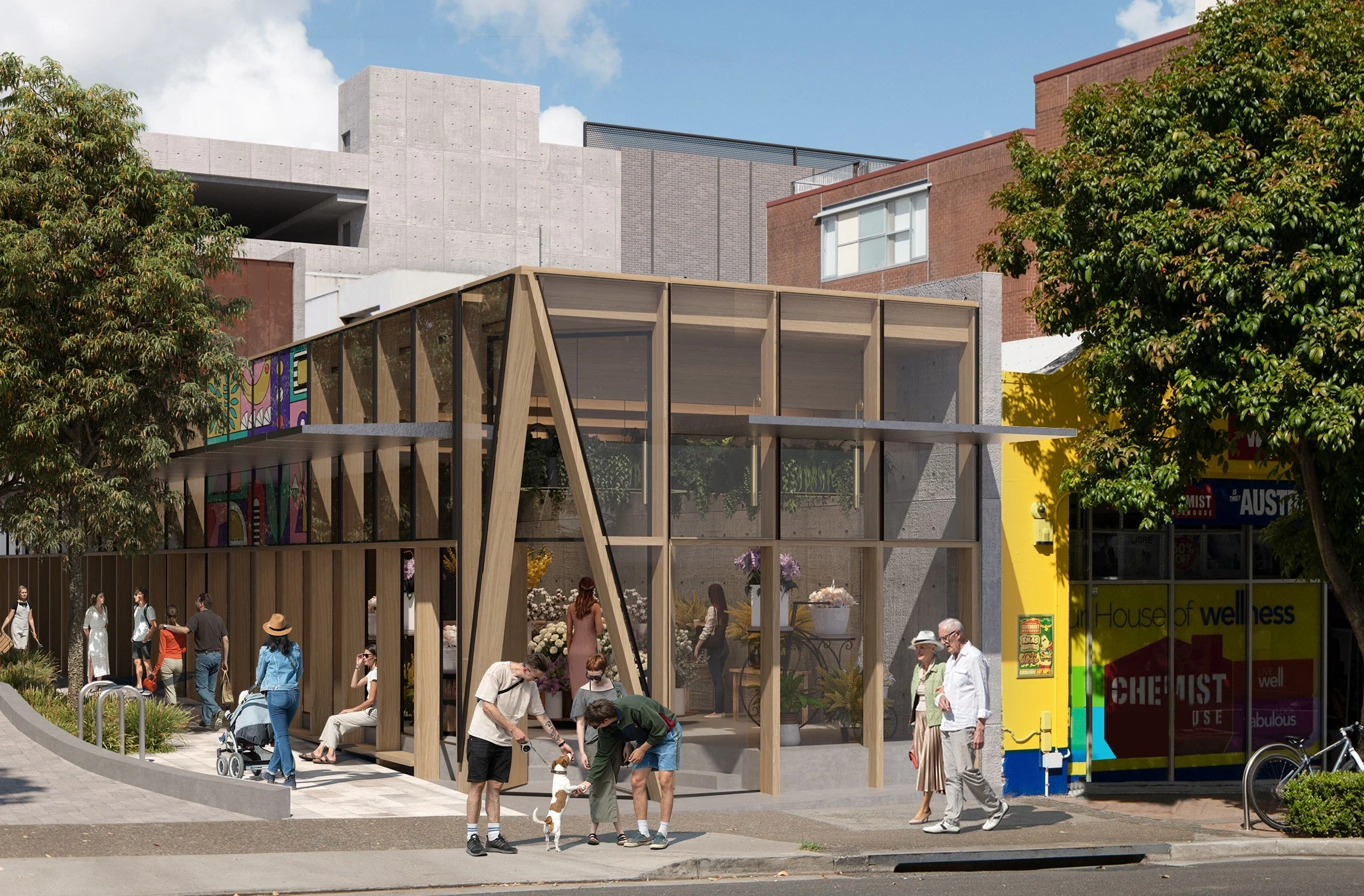 Wilberforce Carpark Rose Bay I AJC Architects I 2020 I Dover Street Retail (CLT structure and operable shopfronts)