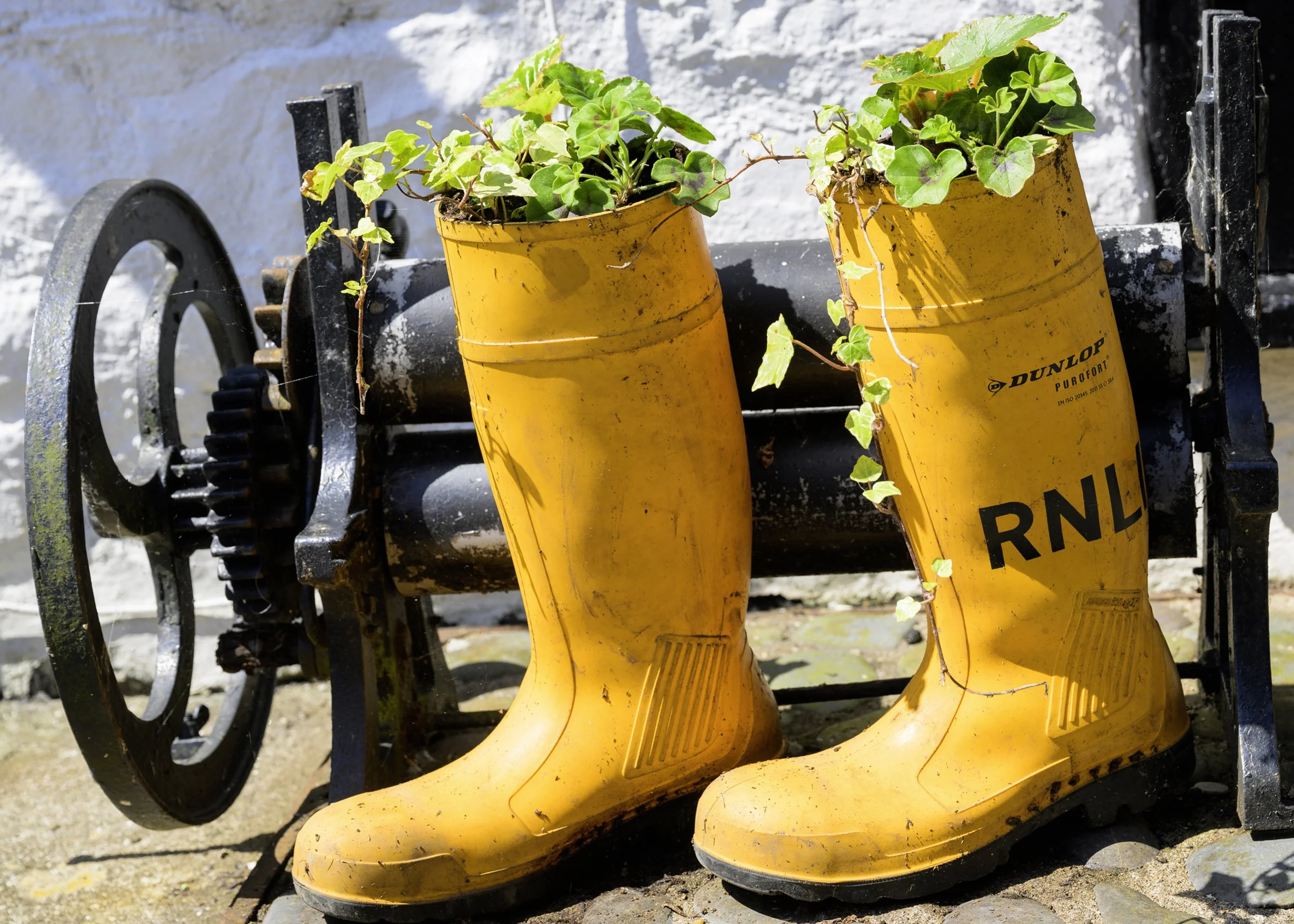 Clovelly;Devon;RNLI;yellow boots