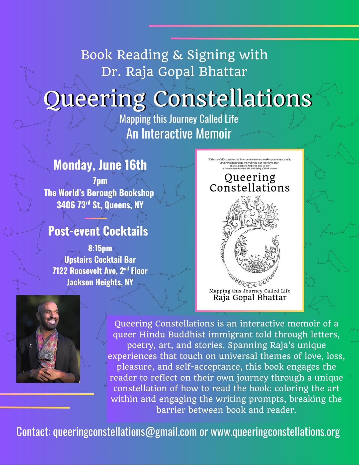 I'm soooo excited about coming to #NYC and hanging out with folks in #Queens in a few weeks! Come check out one of the coolest bookshops @theworldsboroughbookshop for a reading and pick up your copy of #queeringconstellations ! And let's hang out at 