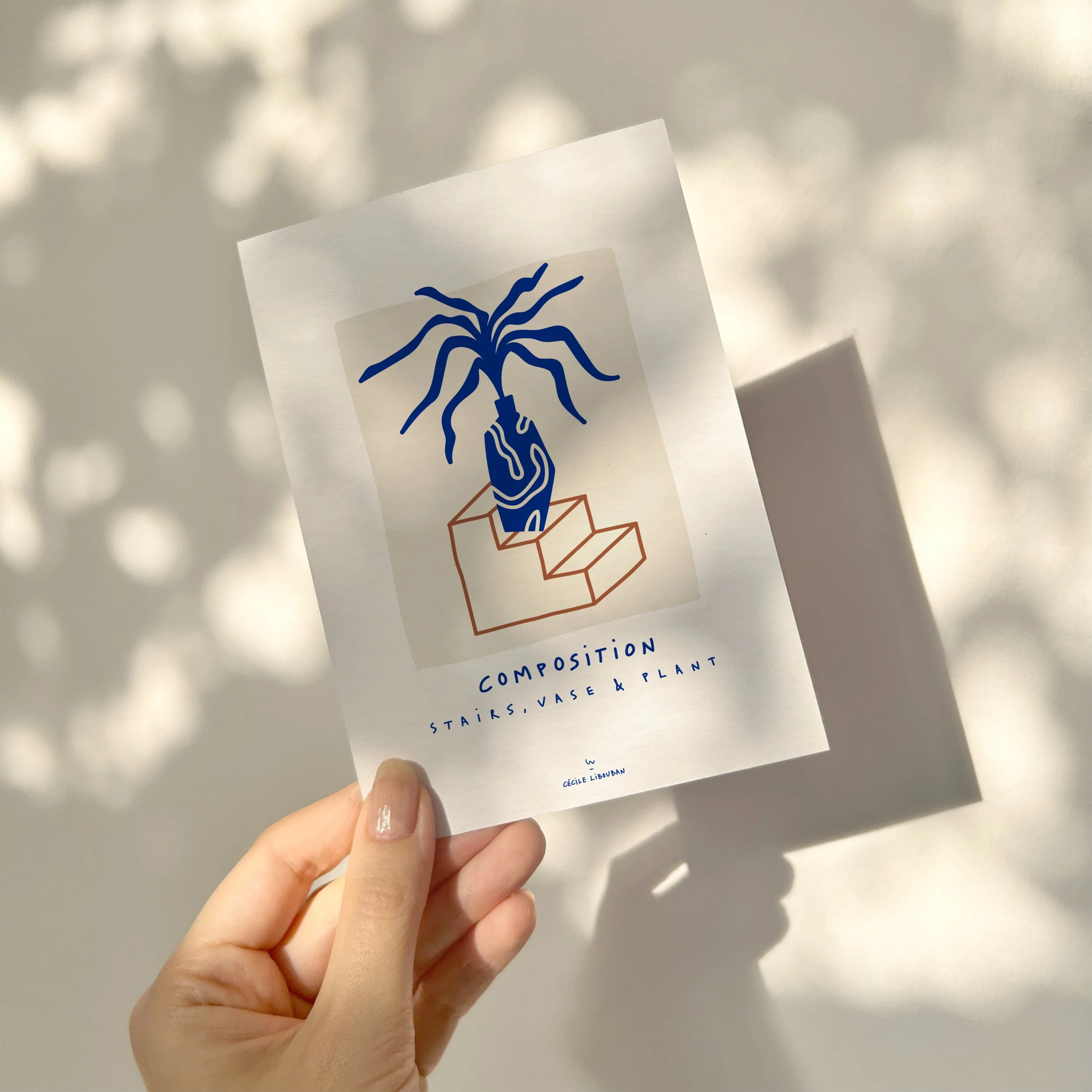 STAIRS, VASE & PLANT — Carte de vœux illustrée