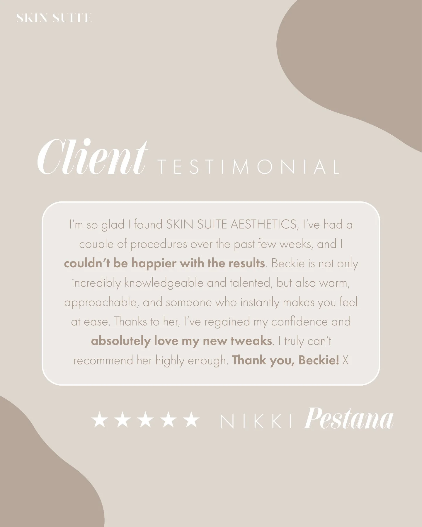 At Skin Suite Aesthetics we love to hear about your positive experiences with us! ✨

Thank you so much Nikki for sharing your results and experience, 

We hope to see all of you this year and give you the quality service you can always rely on!

Team