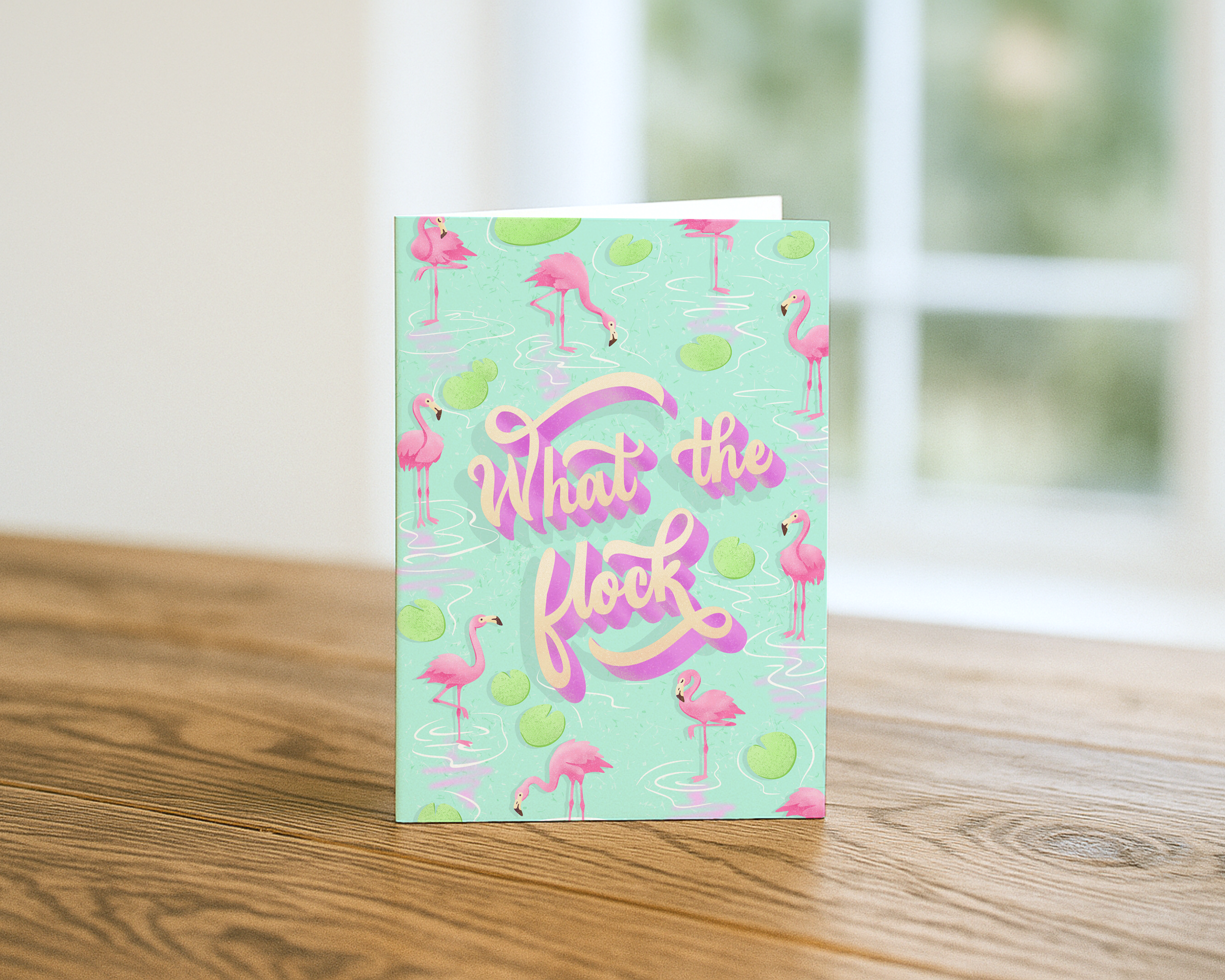 What the Flock Card | Funny Sarcastic Greeting Card with Flamingoes