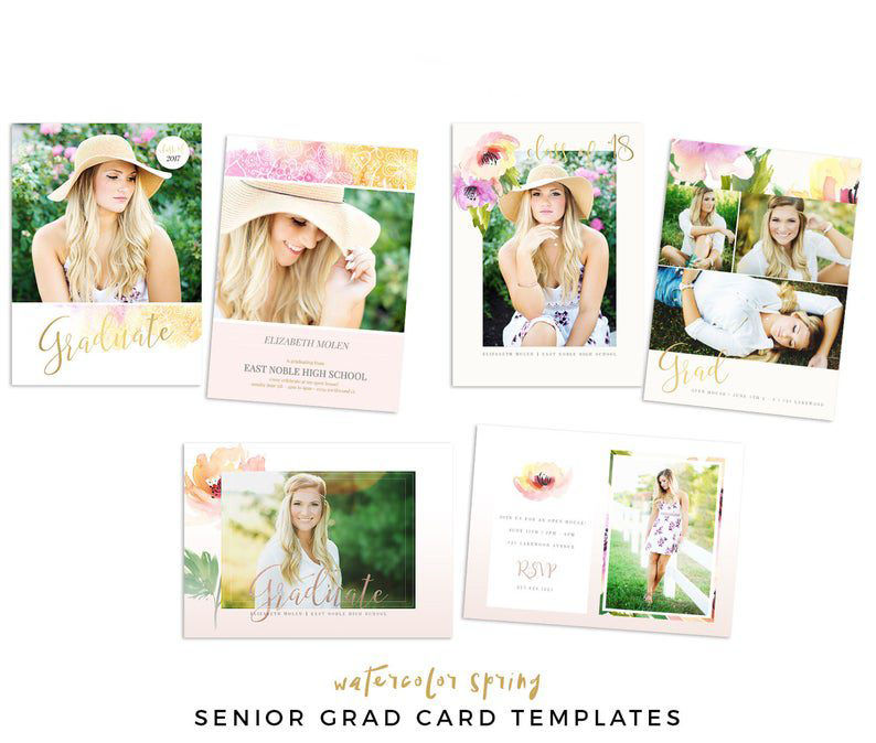Watercolor Spring Grad Card Set