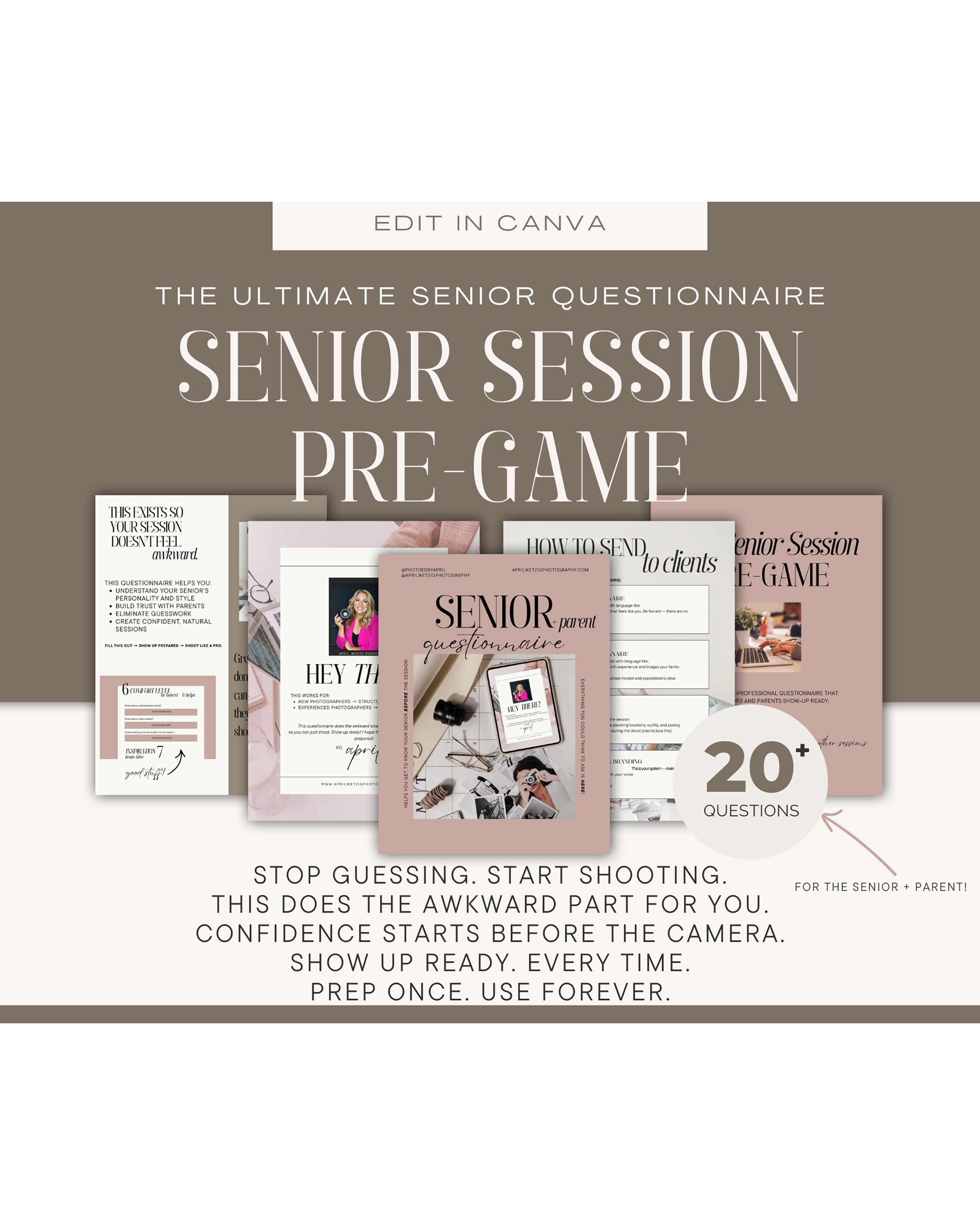 The Senior Session Pre-Game | Editable Canva Questionnaire Template