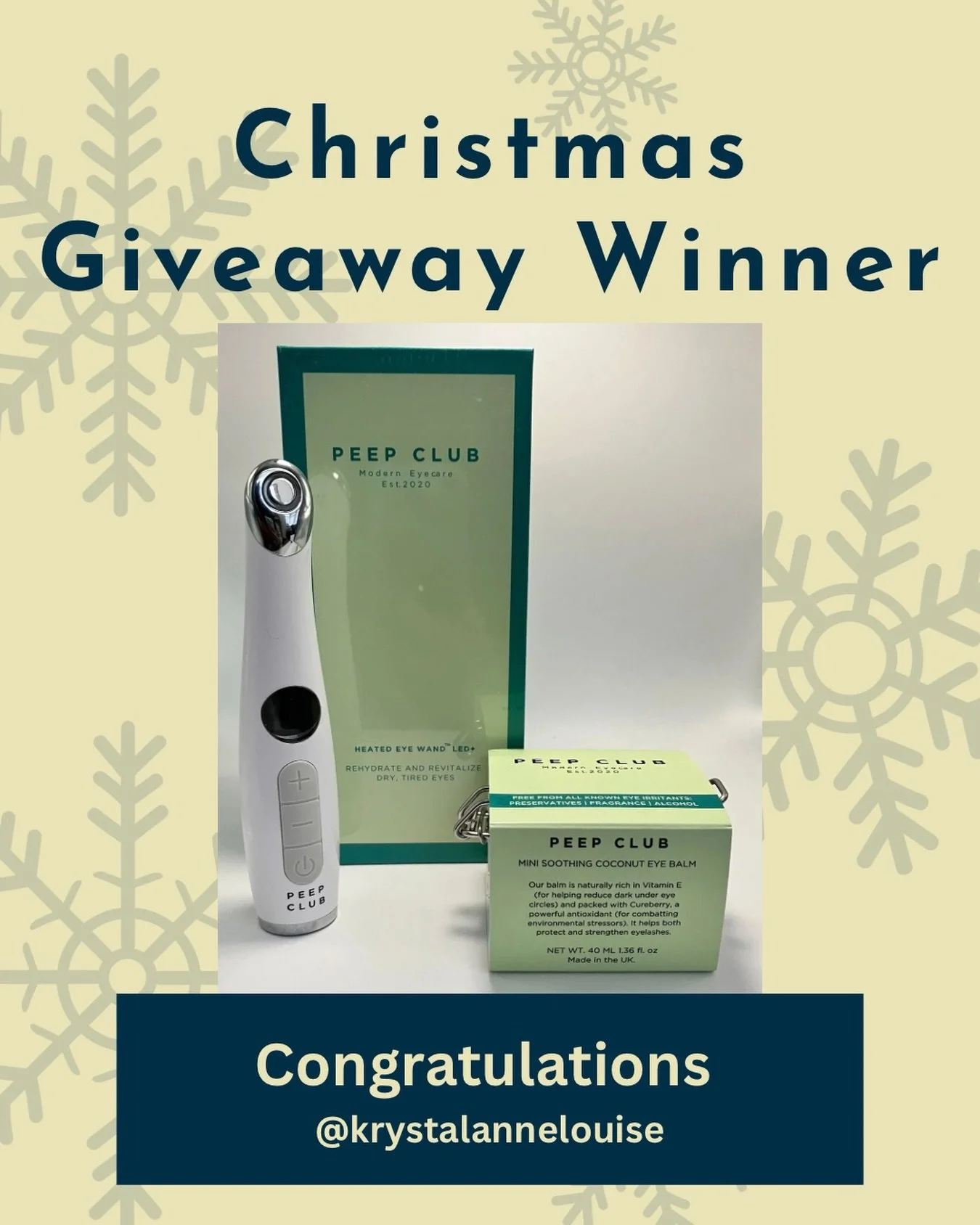 The wait is over! 🎁

Thank you all so much for entering my Christmas giveaway for the Peep Club Eye Wand and Coconut Eye Balm. 👁️✨

I am honestly overwhelmed by the response! A huge, heartfelt thank you to every single one of you who followed, shar