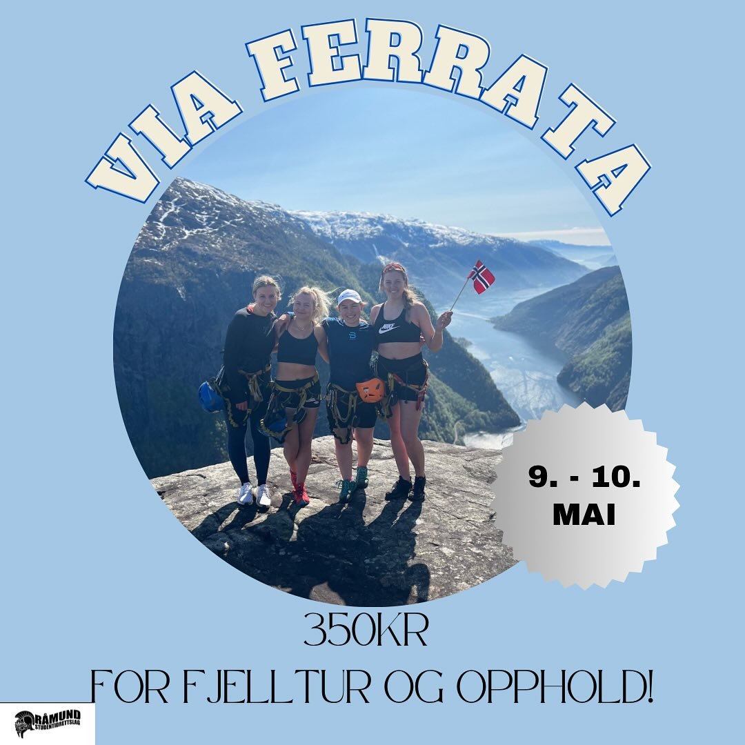 R&aring;mund arrangerer Via Ferrata tur i Kyrkjeveggen, med overnatting p&aring; &Aring;krafjorden Air B&amp;B. 
Dato 9.-10. mai 🧗🏼 
Vi reiser inn til &Aring;krafjorden fredag ettermiddag, og klatreturen vil skje p&aring; l&oslash;rdag. Dette komme