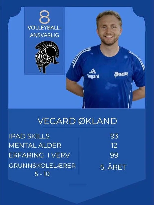 🏐 M&oslash;t Vegard &Oslash;kland, v&aring;r energiske volleyballansvarlig! Med sitt smittende smil f&aring;r han alltid opp stemningen, b&aring;de p&aring; og utenfor banen.