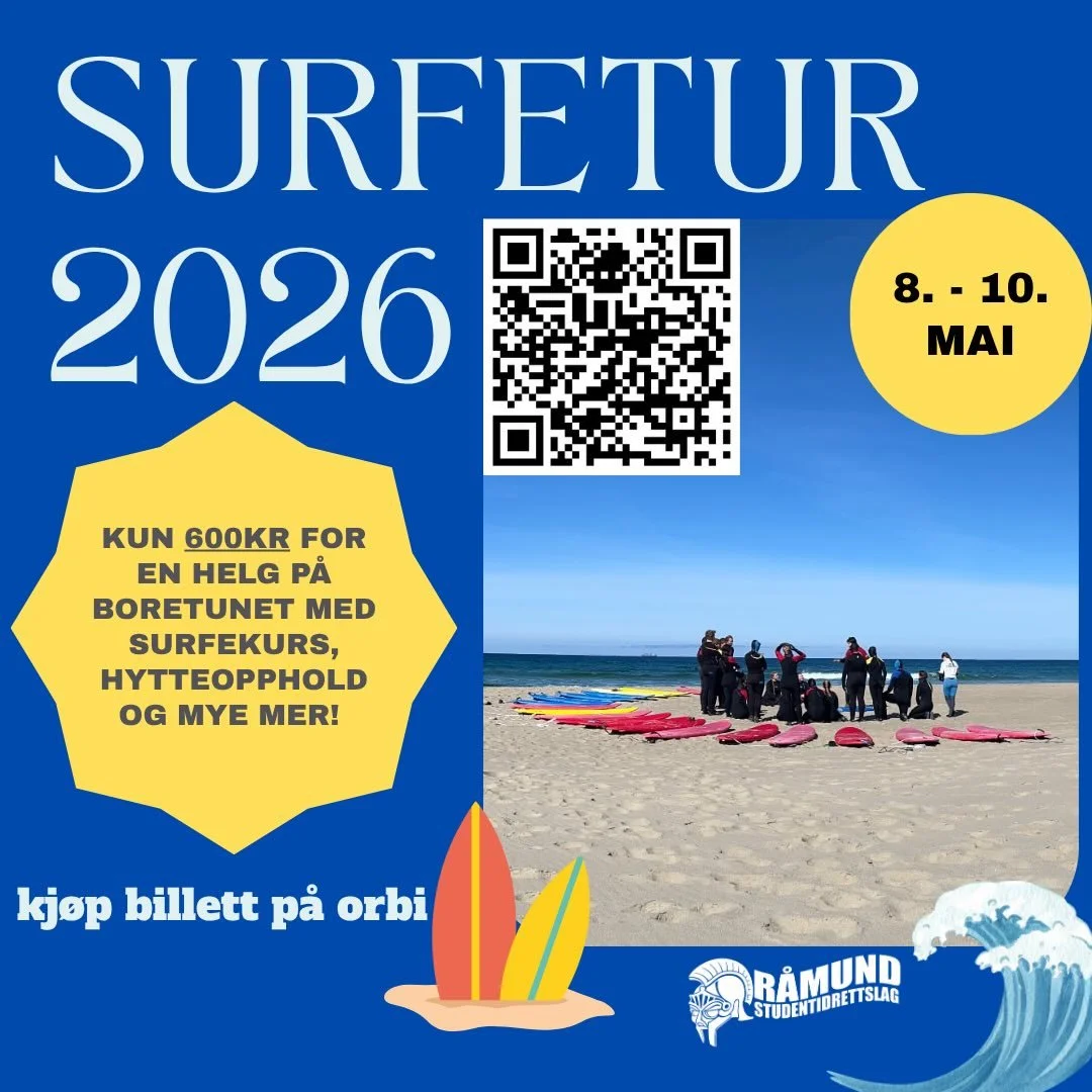 Hei alle sammen! 💙

Billettene til surfeturen legges ut n&aring;! H&aring;per du har lyst til &aring; bli med p&aring; en superhyggelig tur med masse opplevelser for bare 600 kr. 💙🤩

Vi drar p&aring; hyttetur og surfer sammen 8.-10. mai. Det er ba