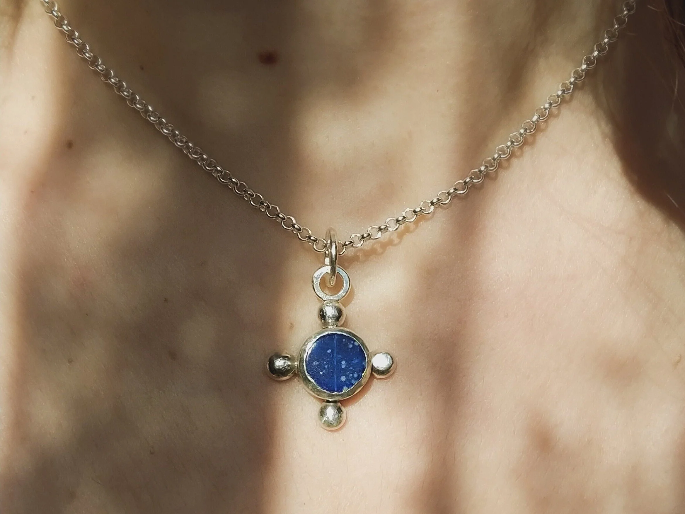 The Lapis Cross necklace, solid silver