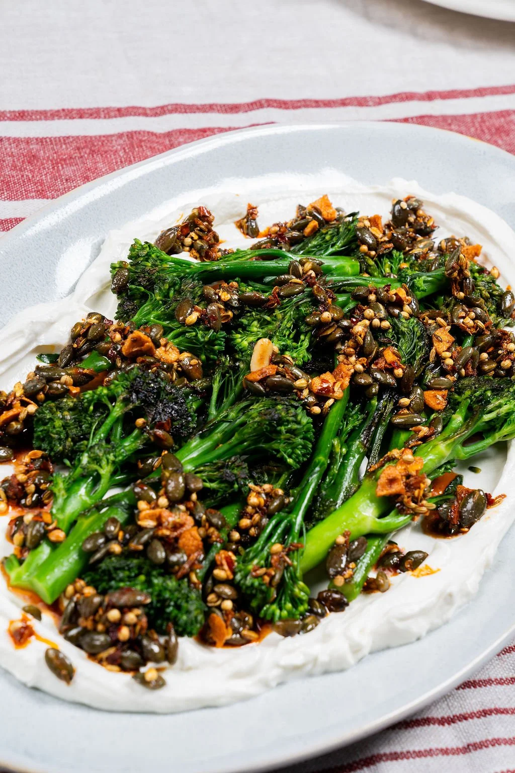 Tenderstem broccoli, labneh, salsa macha
