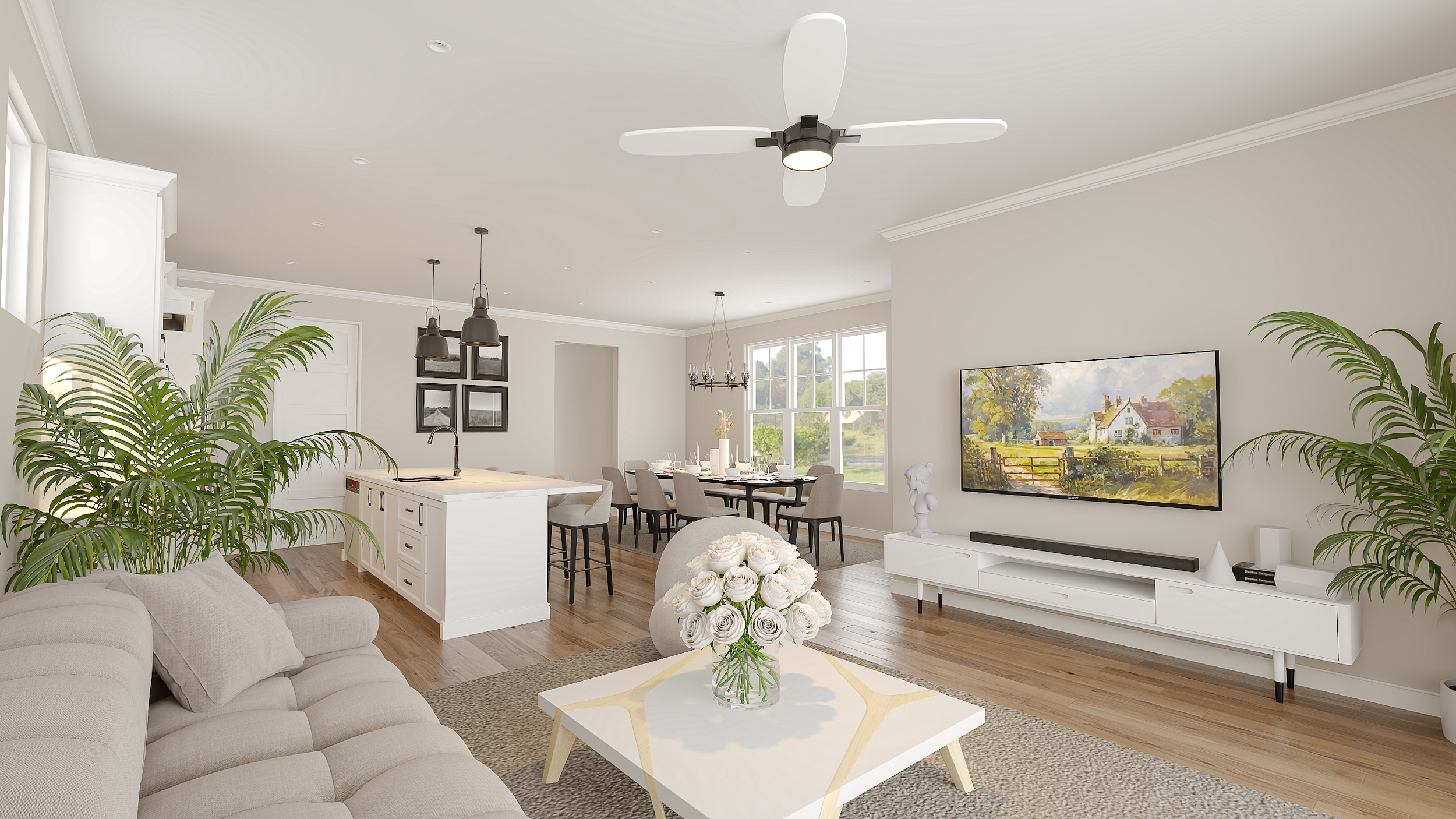 Sample Interior Rendering - Family Room, Kitchen & Dining Area