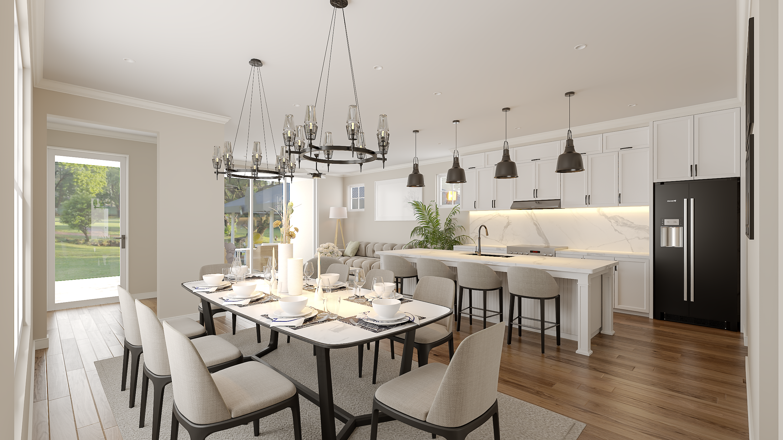 Sample Interior Rendering - Dining Area, Kitchen & Family Room