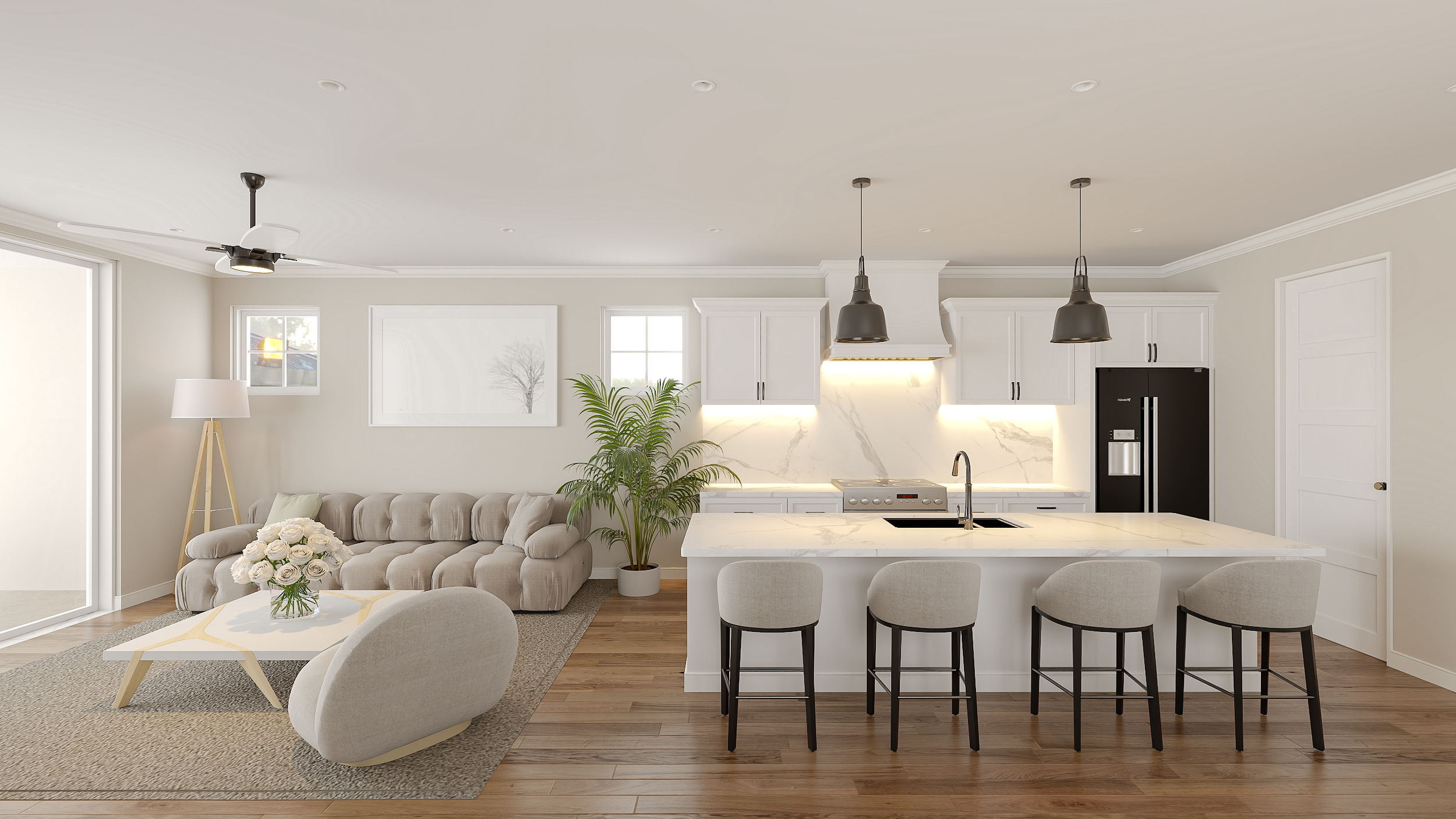 Sample Interior Rendering - Family Room & Kitchen