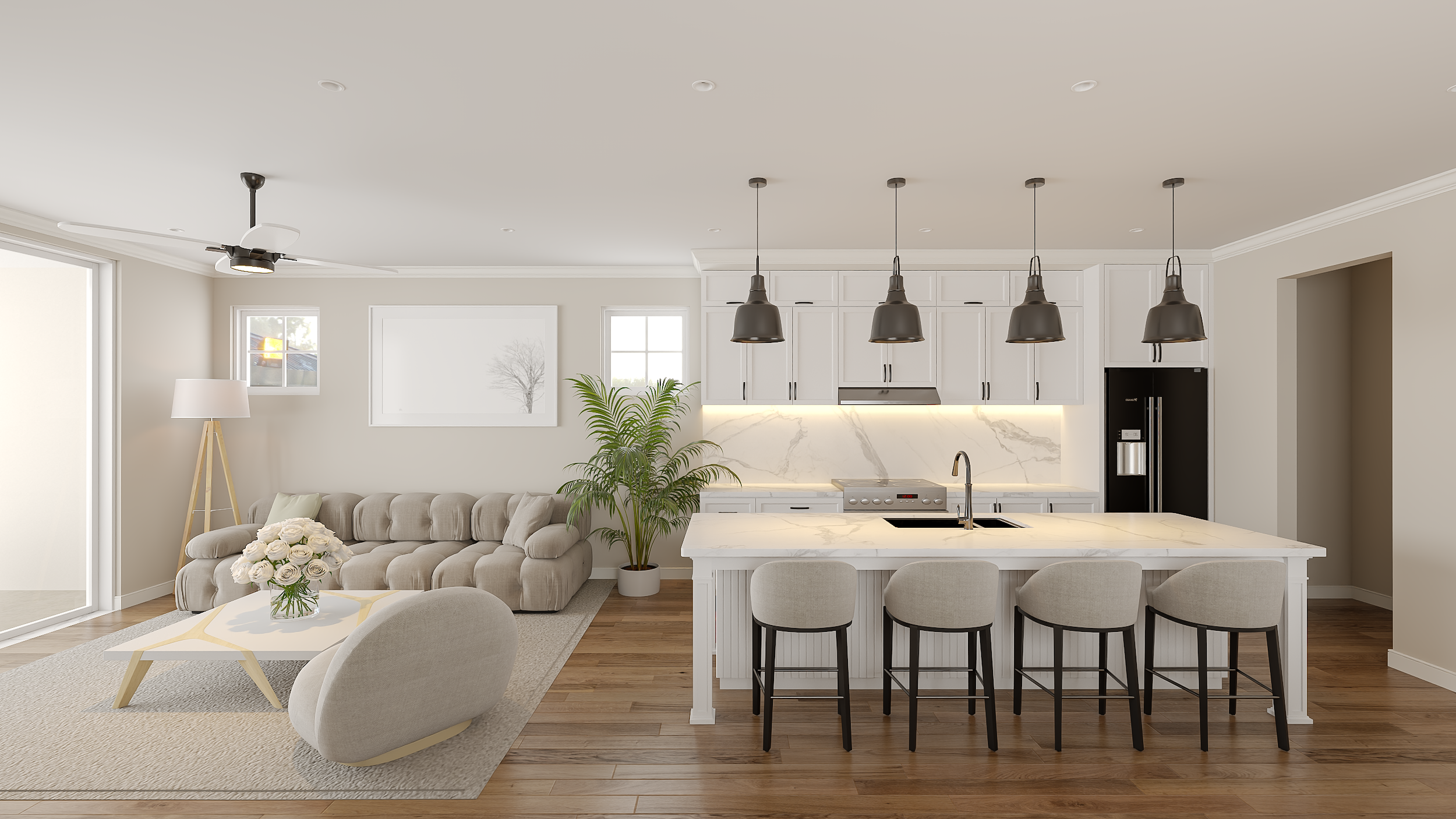 Sample Interior Rendering - Kitchen & Family Room
