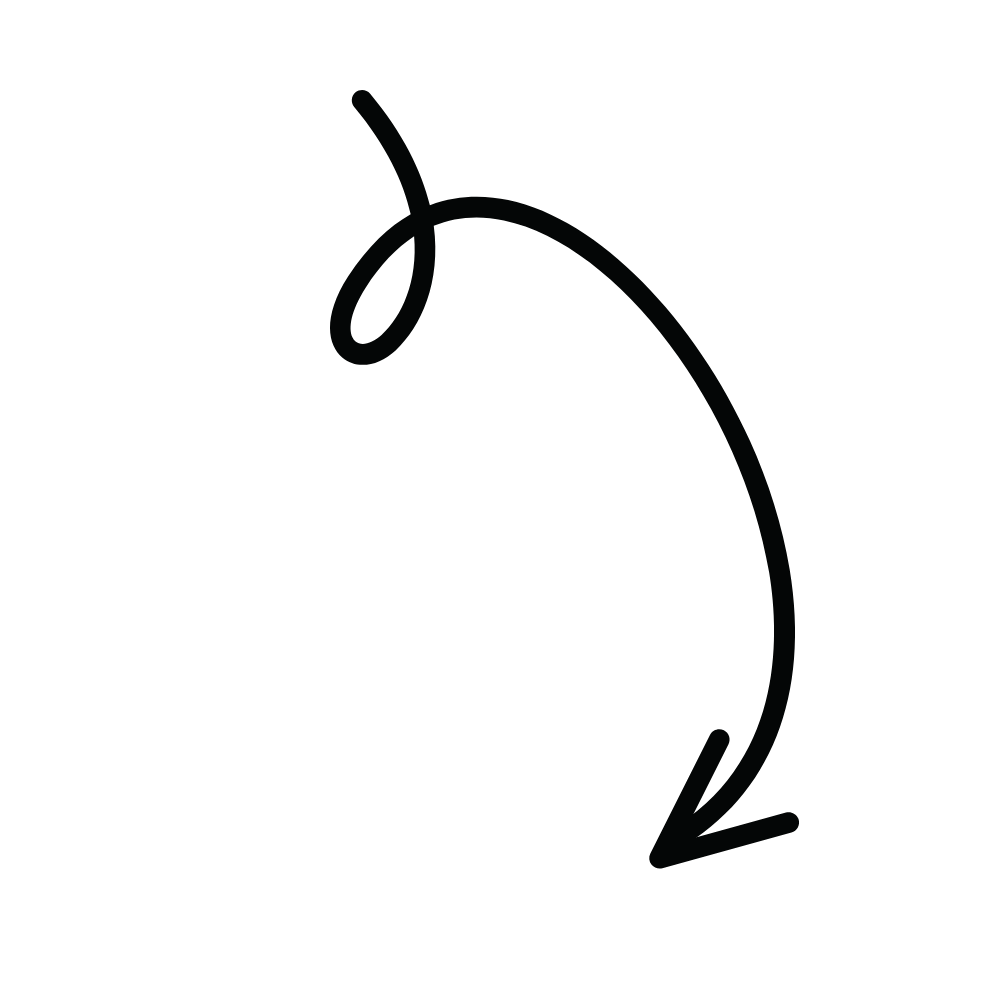 Black silhouette of an apple with a stem, with an arrow pointing downward around it.