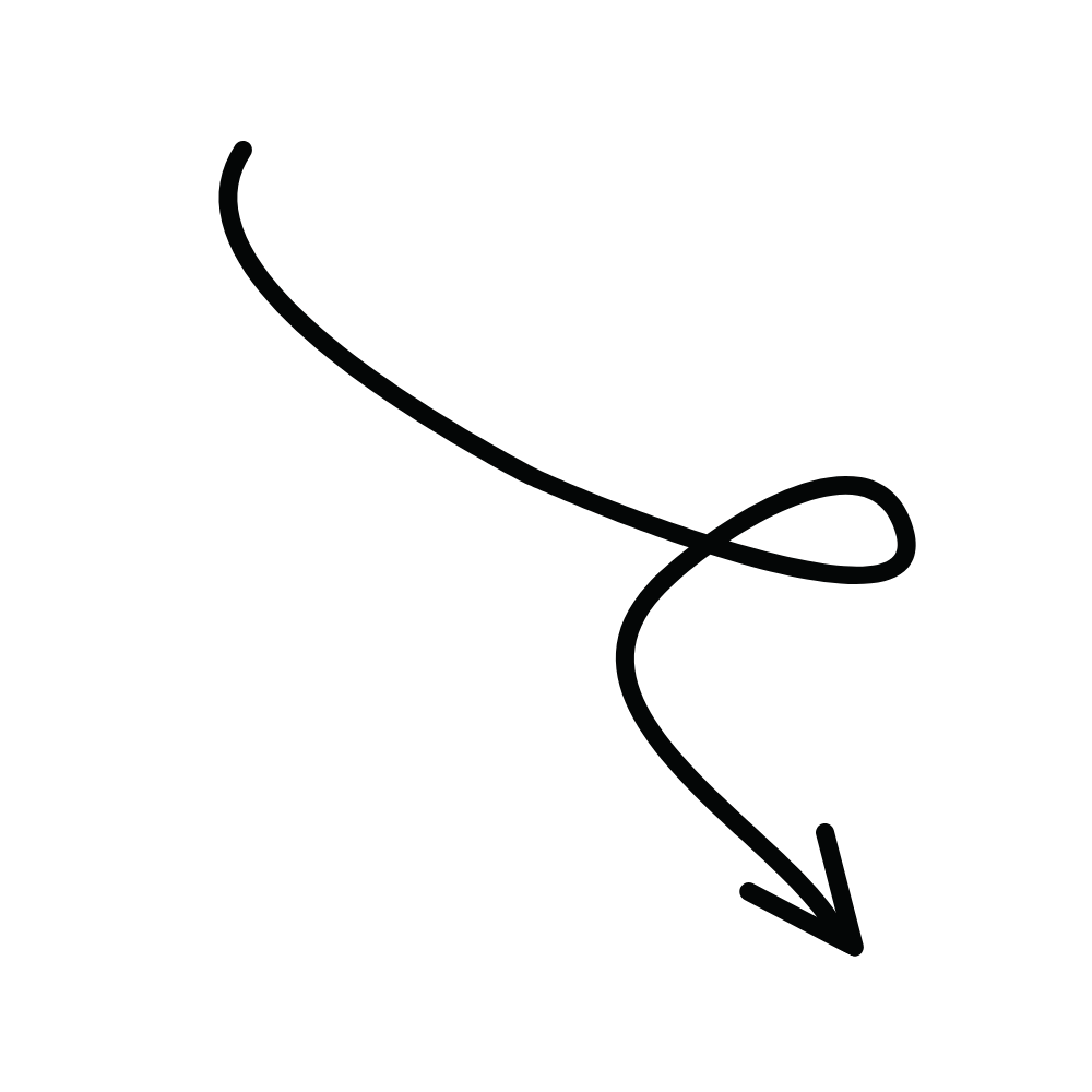 Black arrow pointing downward with a looping tail, on a transparent background.