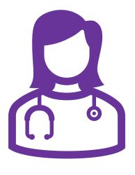Icon of a female healthcare professional with a stethoscope around her neck.