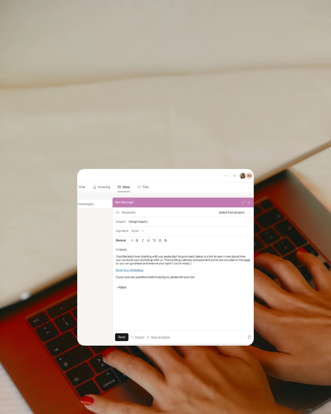 Send emails straight from your projects to keep client communication inside Tezzera.