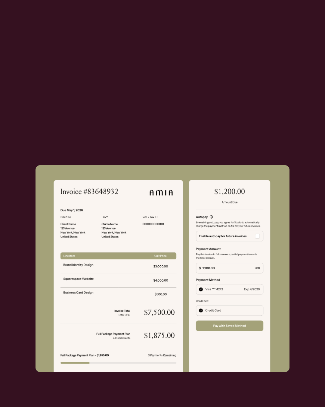Send invoices in Tezzera with recurring or installment plans and get paid via external links