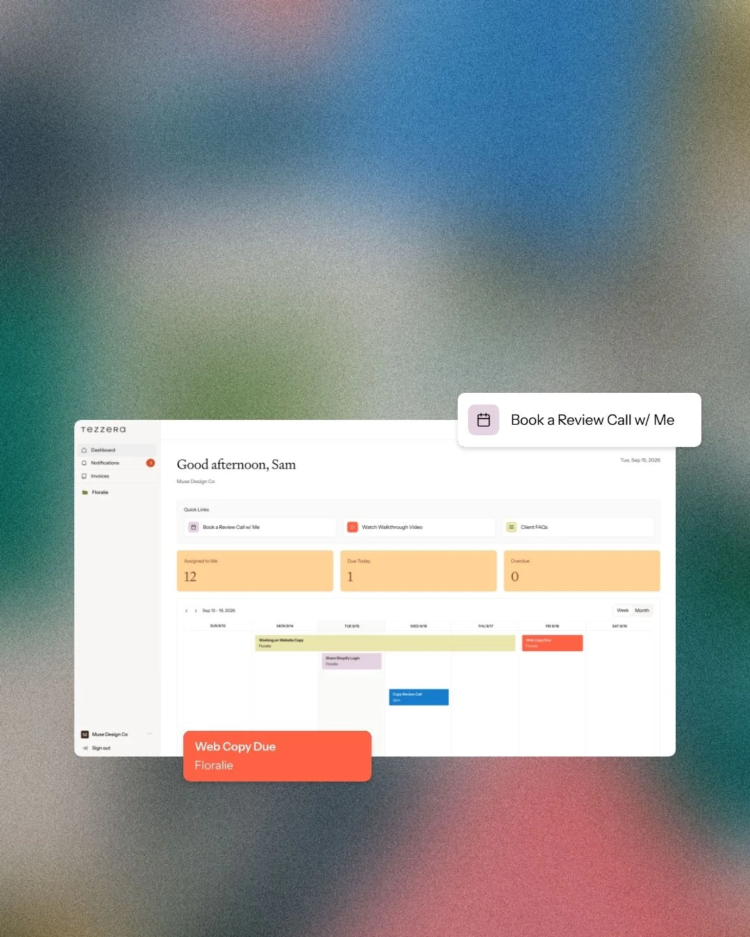 Screenshot of a digital task management or scheduling app on a computer, showing a weekly calendar and task list, with reminders and priority indicators.