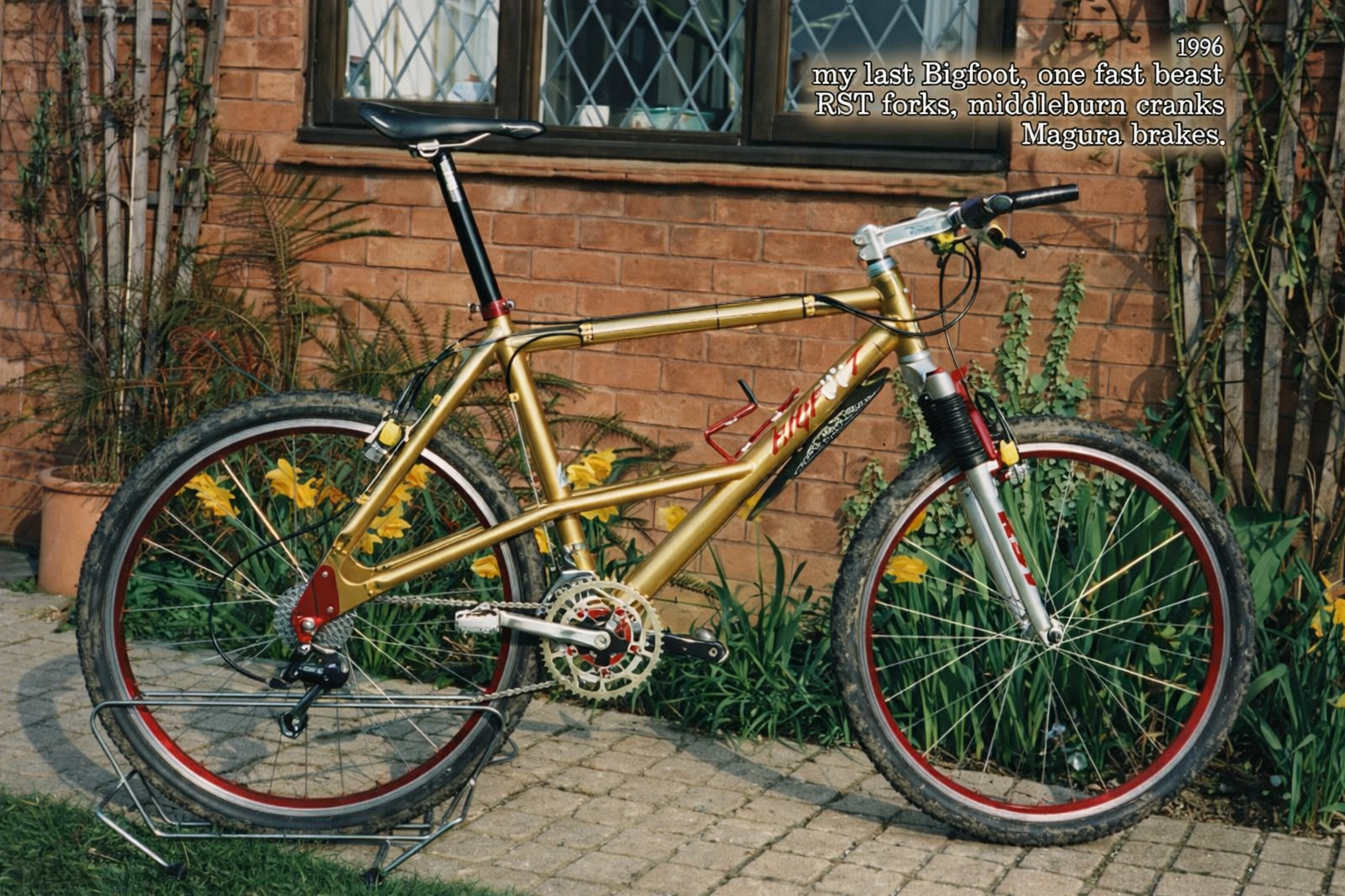 A Bigfoot Smokestone bike in anodised Gold