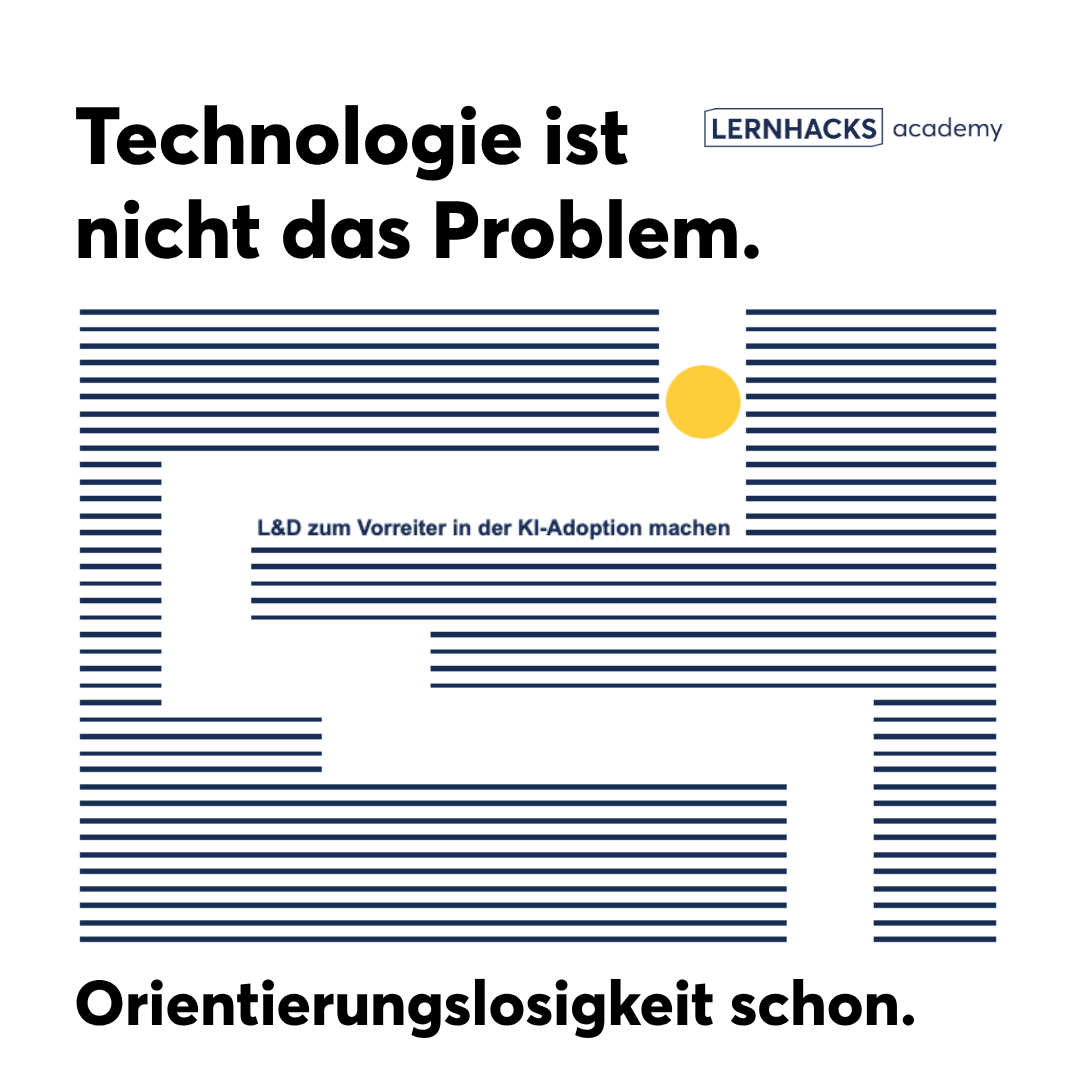 Gruppe von Menschen sitzt an einem Konferenztisch in einem modernen Büro, umgeben von großen Fenstern und hängenden Lampen, mit der Aufschrift "AI Learning Designer" und "master" im Bild.