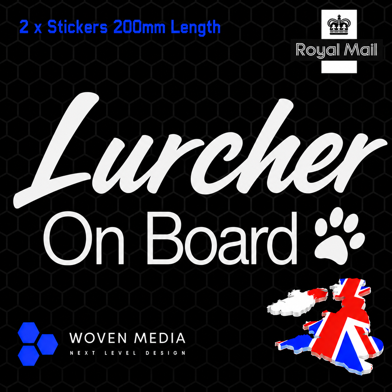 Lurcher On Board Decals & Stickers – Pair | White 200mm Vinyl Car Window Decals