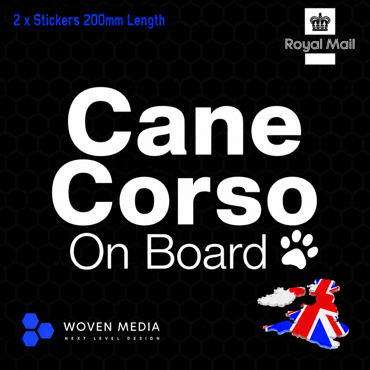 Cane Corso On Board Decals & Stickers – Pair | White 200mm Vinyl Car Window Decals