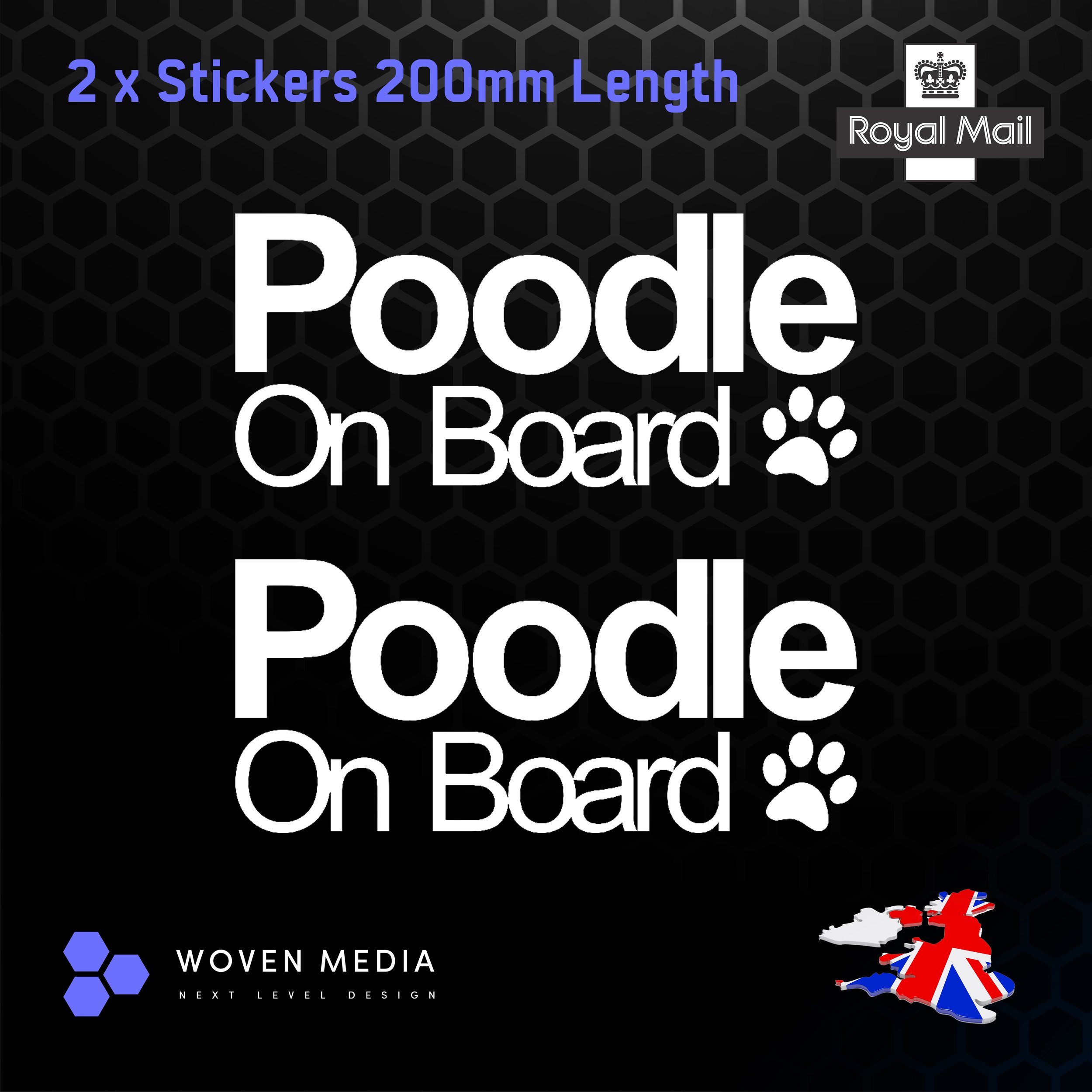 Poodle On Board Decals & Stickers – Pair | White 200mm Vinyl Car Window Decals
