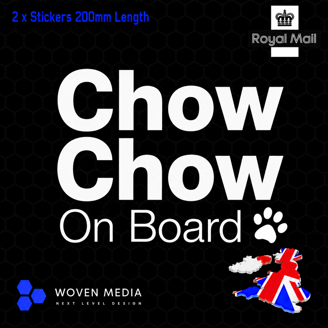 Chow Chow On Board Decals & Stickers – Pair | White 200mm Vinyl Car Window Decals