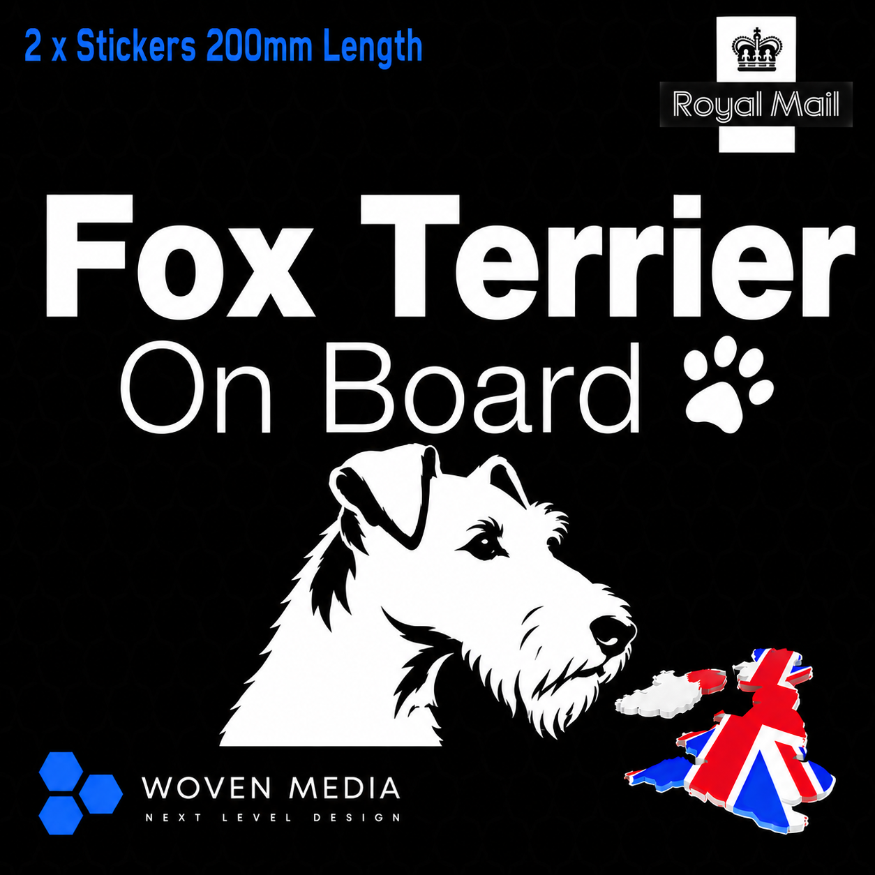 Fox Terrier On Board Decals & Stickers – Pair | White 200mm Vinyl Car Window Decals