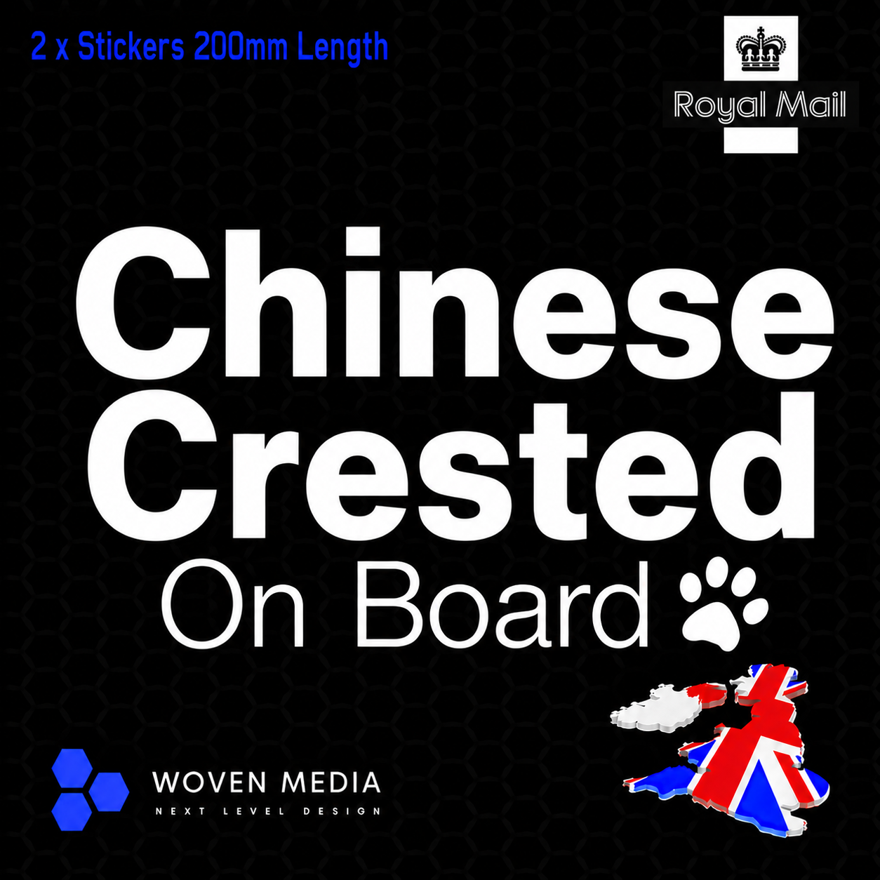 Chinese Crested On Board Decals & Stickers – Pair | White 200mm Vinyl Car Window Decals