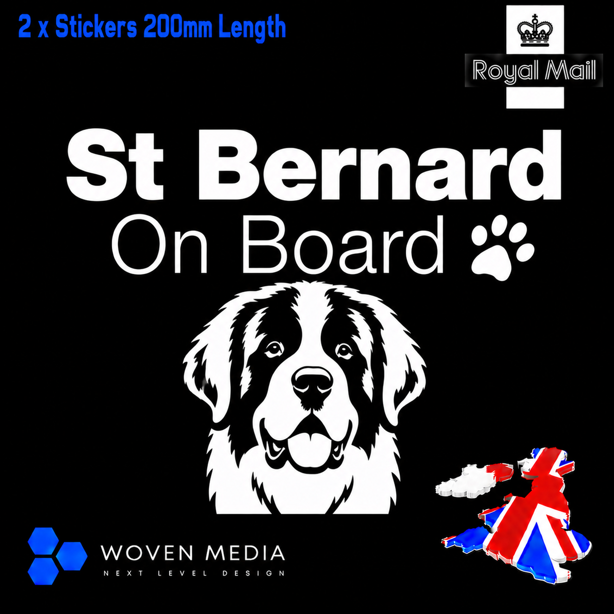 Saint Bernard On Board Decals & Stickers – Pair | White 200mm Vinyl Car Window Decals