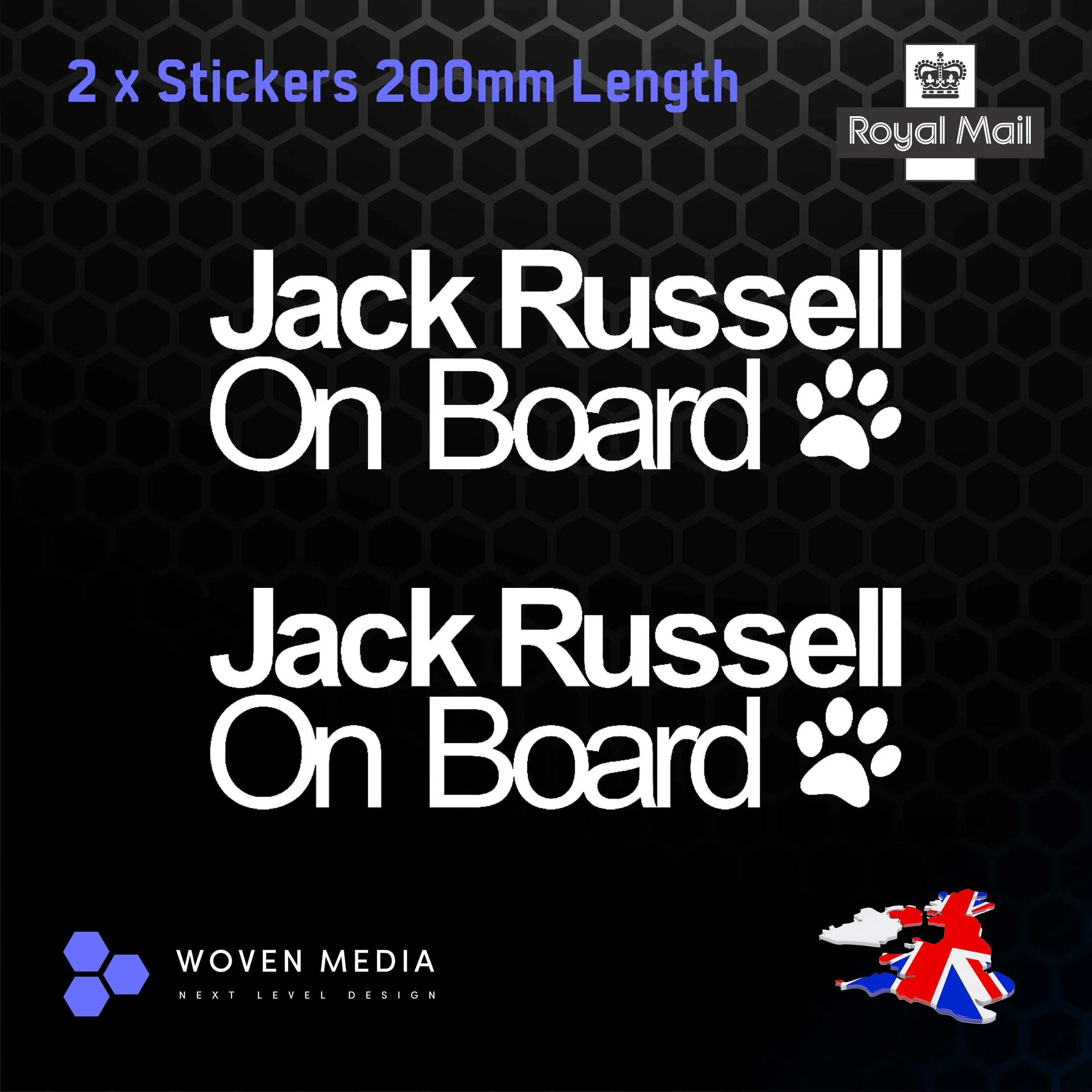 Jack Russell On Board Decals & Stickers – Pair | White 200mm Vinyl Car Window Decals