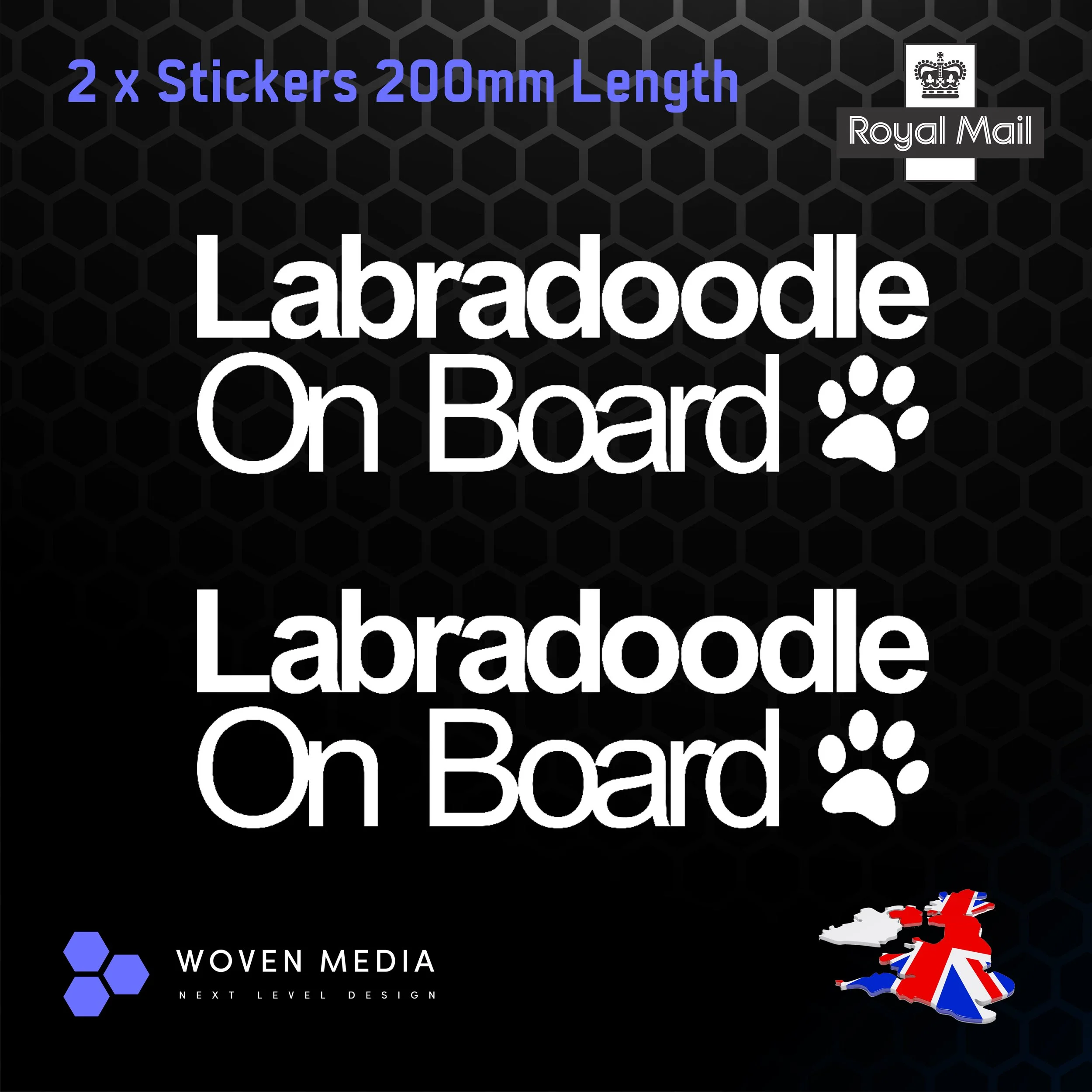 Labradoodle On Board Decals & Stickers – Pair | White 200mm Vinyl Car Window Decals
