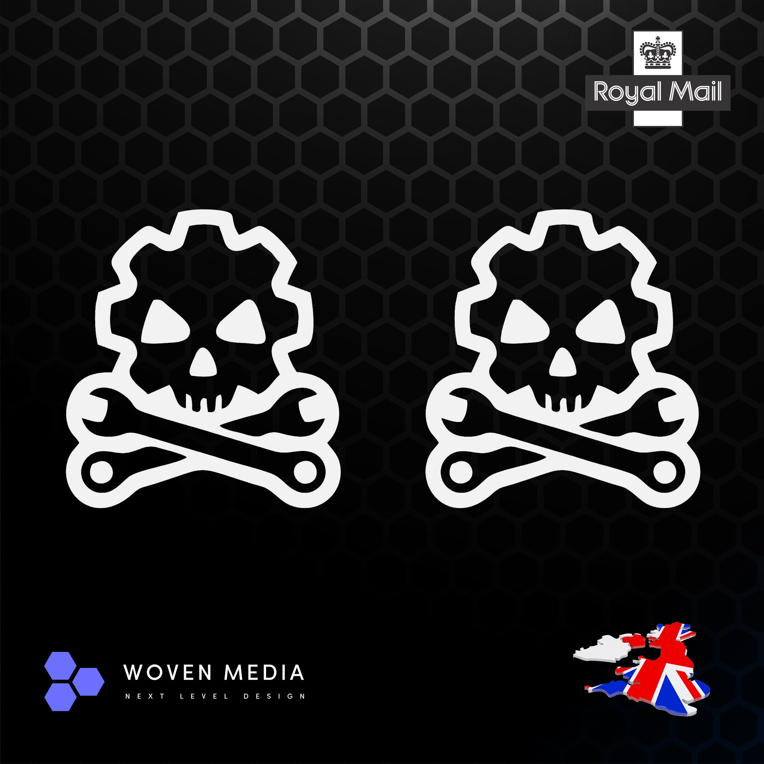 Mechanic Skull & Crossbones Decals – Pair | White 200mm Vinyl Stickers | Premium Outdoor Vinyl
