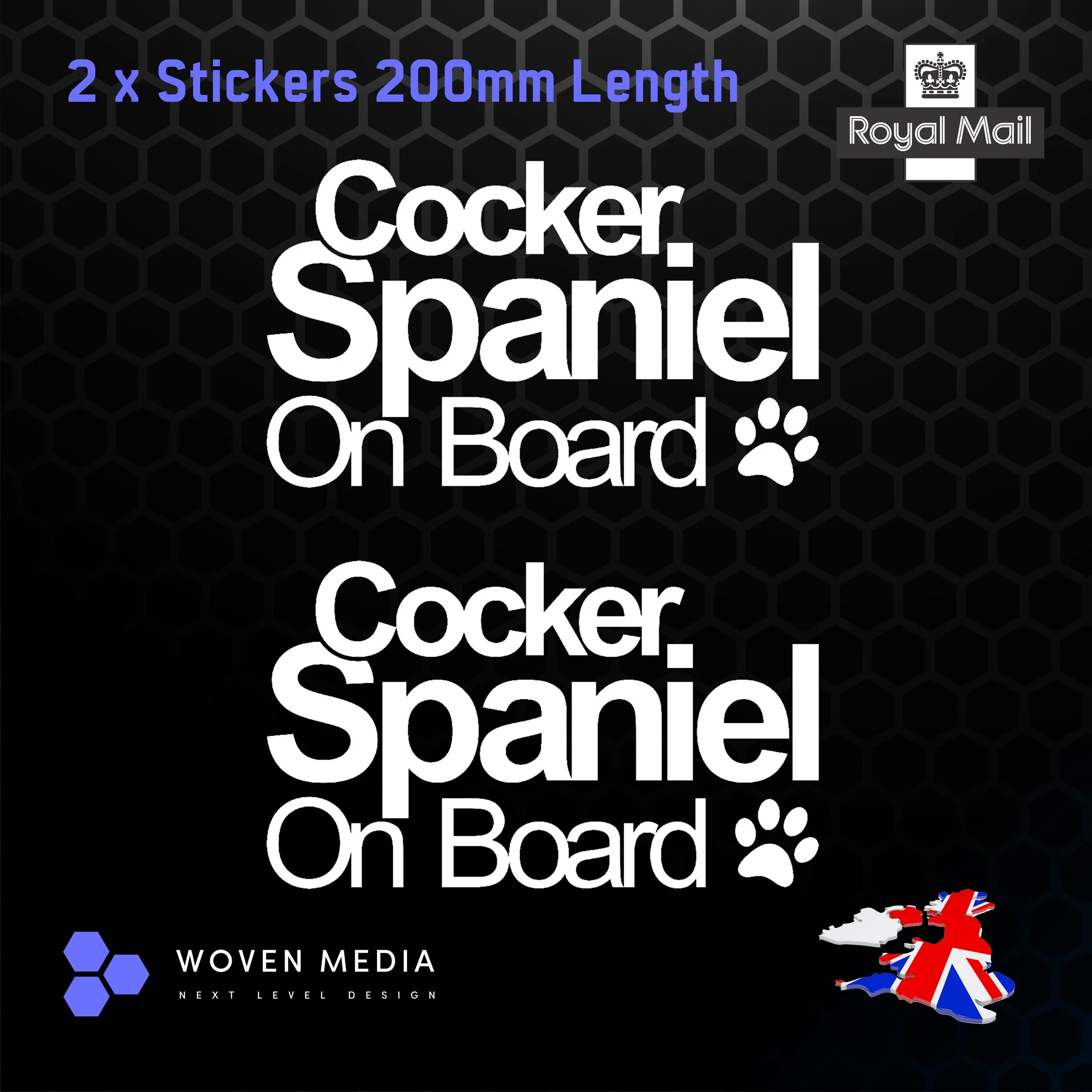 Cocker Spaniel On Board Decals – Pair | White 200mm Vinyl Car Window Stickers
