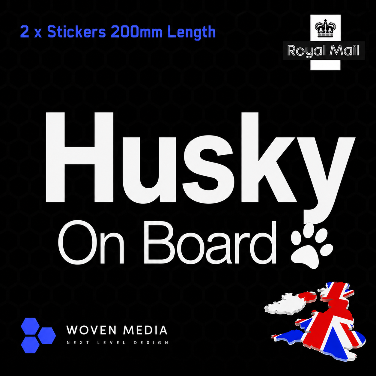 Siberian Husky On Board Decals & Stickers – Pair | White 200mm Vinyl Car Window Decals