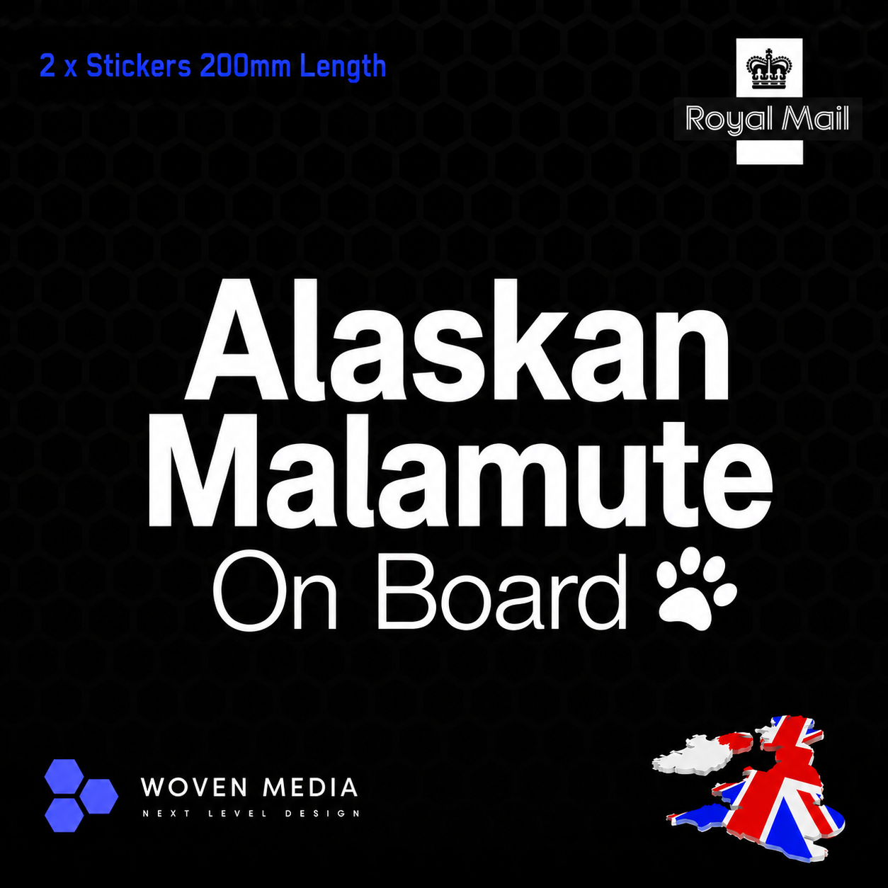 Alaskan Malamute On Board Sticker | 2 x 200mm White Premium Vinyl Car Window Decals