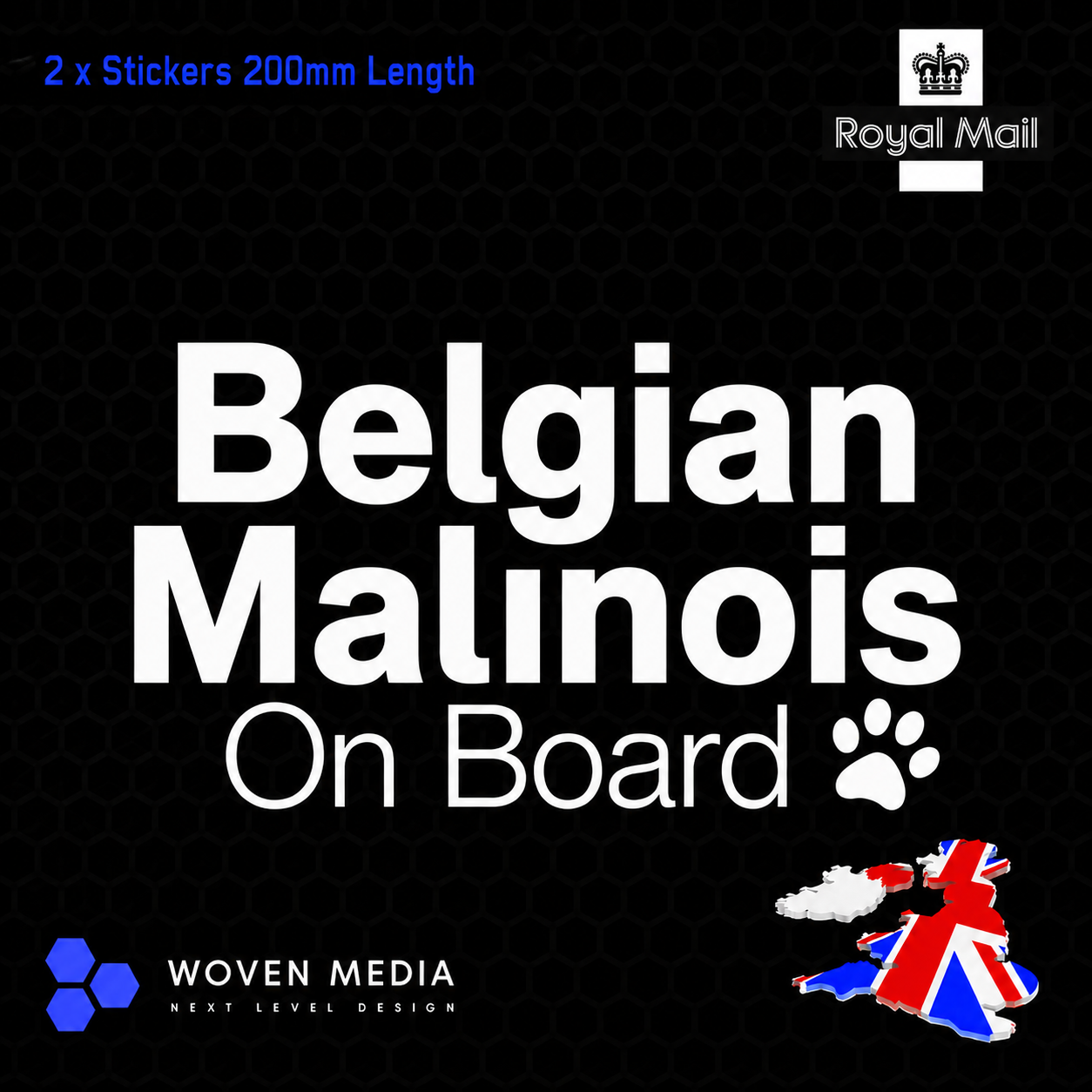 Belgian Malinois On Board Decals & Stickers – Pair | White 200mm Vinyl Car Window Decals
