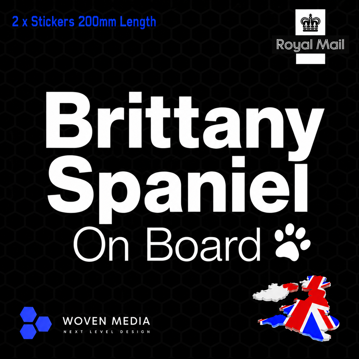 Brittany Spaniel On Board Decals & Stickers – Pair | White 200mm Vinyl Car Window Decals